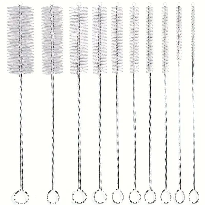 10-Piece Stainless Steel Handle Soft Bristle Cleaning Brush, Reusable Multi-Functional Scrubber for Glass Cups, Teapots, Baby Bottles, Test Tubes