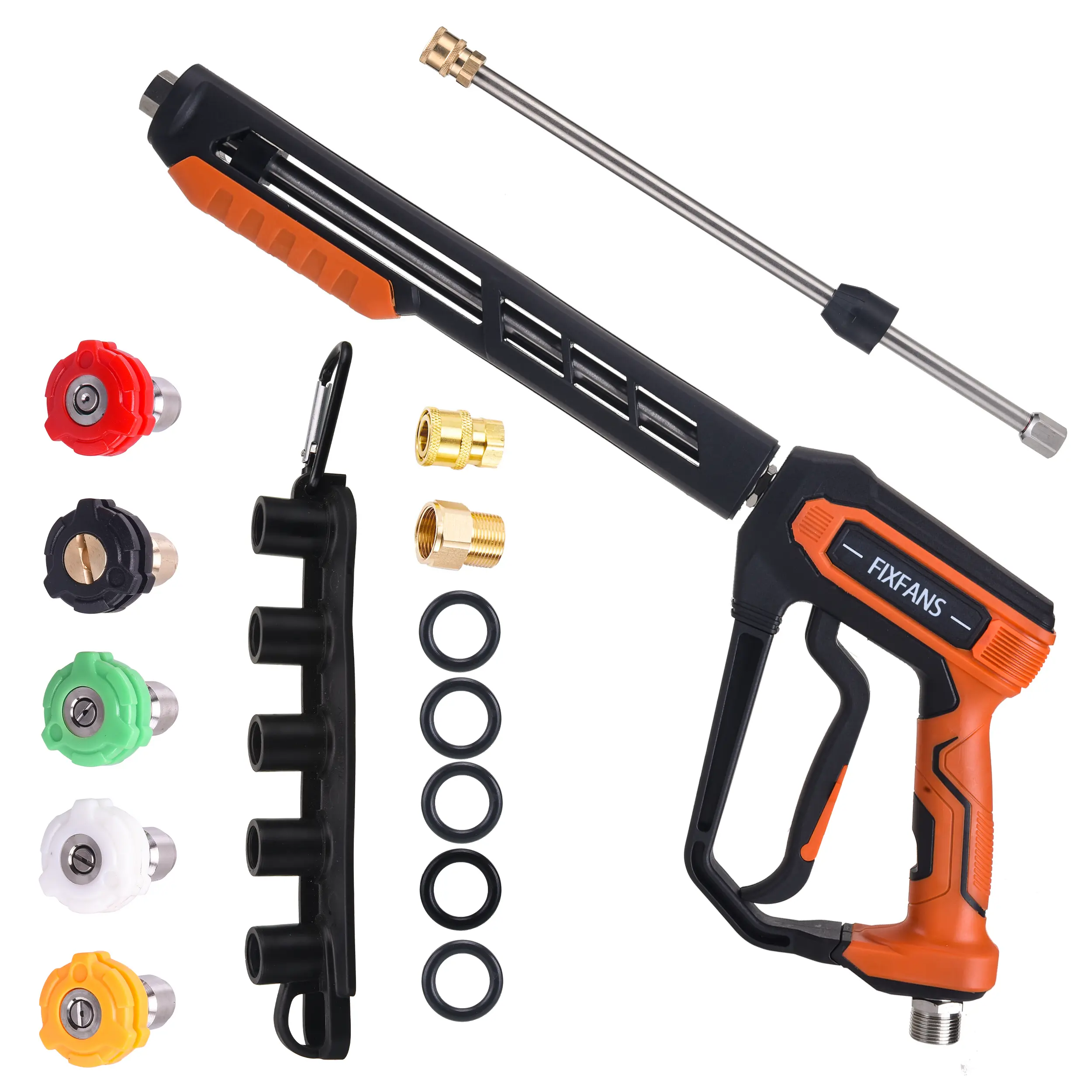 FIXFANS Pressure Washer Handheld Water Spray Tool Kit, 4000PSI Power Washer Handheld Car Washing Tool with Replacement Wand Extension, High Pressure Spray tool with 5 Nozzle Tips, M22 Fitting, 1/4" Quick Connect Female, Stainless Steel, DealsForYouDays