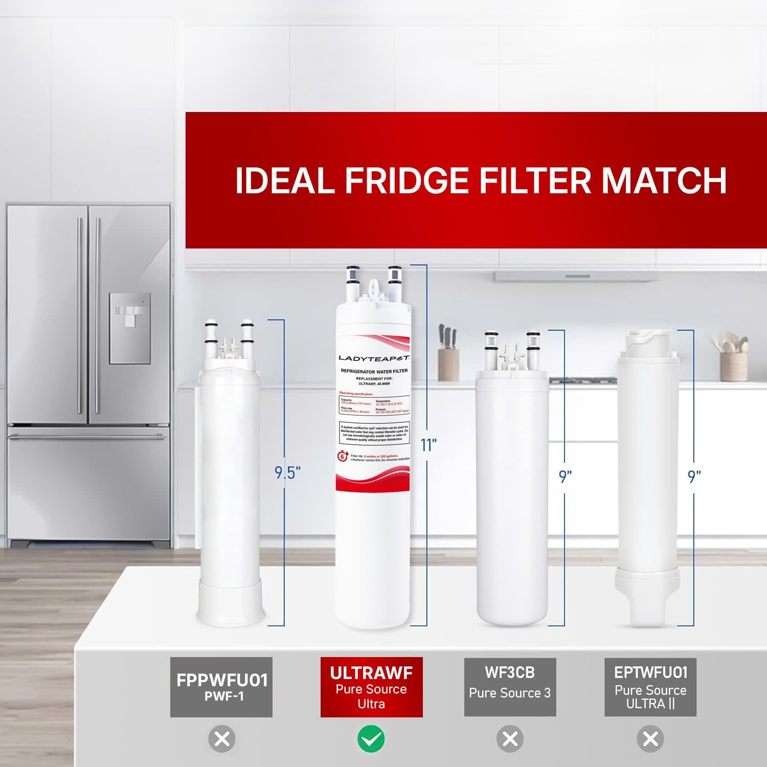 Filter Replacement Water, Compatible with Frigidaire ULTRAWF, Pure Source Ultra, Kenmore 9999, 469999, 46-9999, A0094E28261, Height 11 inches