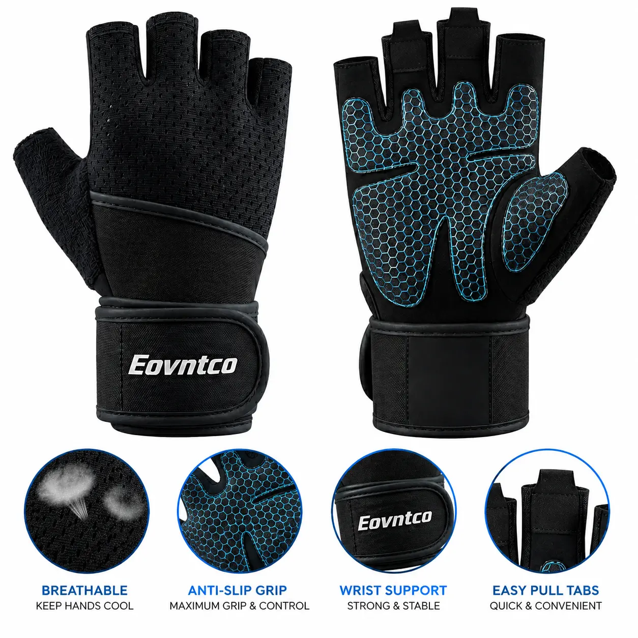 Gym Gloves w/ Wrist Wraps，Workout Gloves for Men & Women，Grip Gloves for Lifting, Gym, Pull Ups & CrossFit