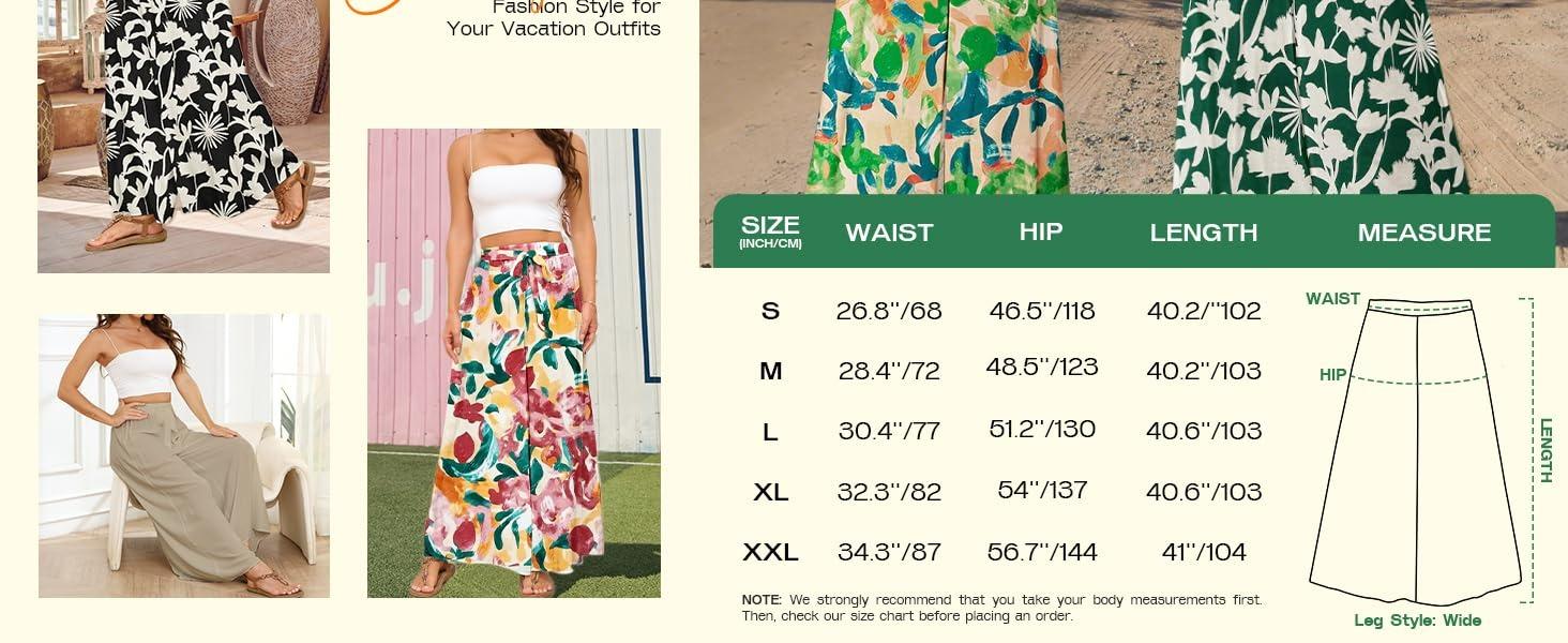Bsubseach Wide Leg Pants Woman Flowy Floral Palazzo Pants for Women High Waisted Summer Casual Trousers Cruise Outfits