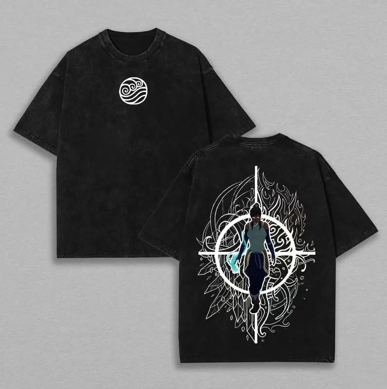 The Last Airbender & Korra Vintage Washed T-Shirt – Oversize Unisex Anime Tee, Graphic Design, Streetwear Cotton Shirt for Fans