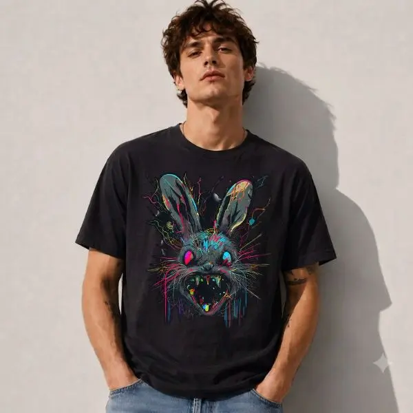 Psycho Crazy Paint Bunny T-Shirt, Horror Easter Rabbit Graphic Tee, Spooky Halloween Unisex Shirt