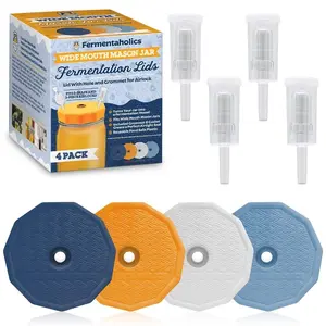 Fermentation Lids with 3 Piece Airlocks for Wide Mouth Mason Jars - 4 Pack