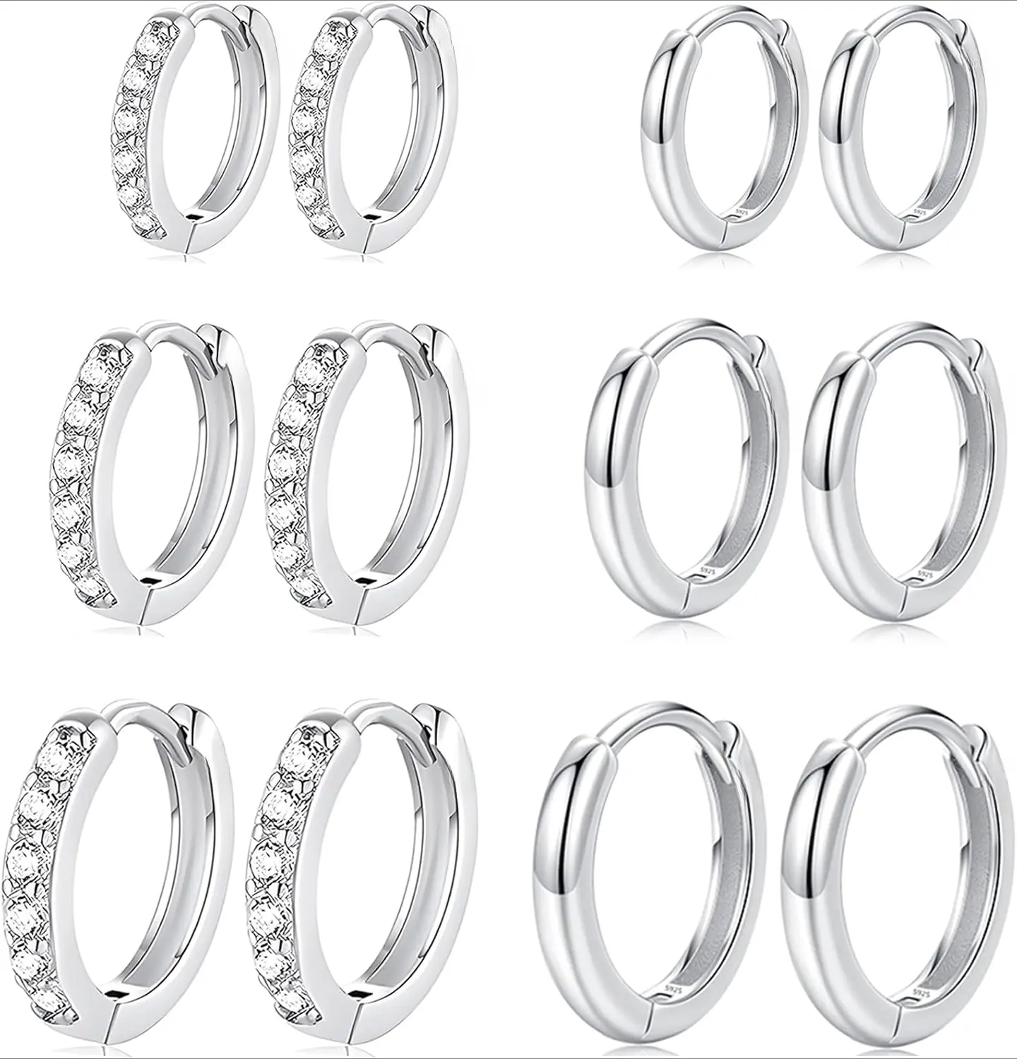 Women's 6-Pair Stainless Steel Small Hoop Earrings Set - Hypoallergenic Tiny Cubic Zirconia, Waterproof Coating, Flexible Clasp, 8/10/12mm for Multiple Piercings, Daily Home Improvement Building Supplies Wallpaper & Wall Trim Jewelry, Daily Wear