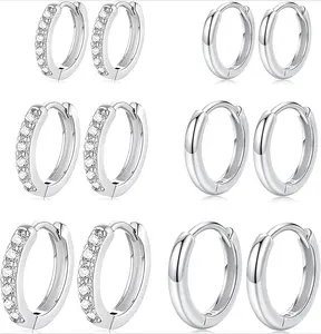 6 Pairs Stainless Steel Small Hoop Earrings for Women,Hypoallergenic Tiny Cubic Zirconia Cartilage Huggie Earring Sets for Multiple Piercing Trendy Jewelry 8/10/12mm - Home Improvement.