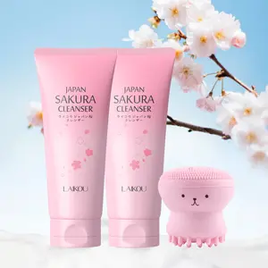 Laikou Sakura Brightening Cleansing, 2/3pcs With Facial Cleansing Brush, Facial Exfoliating Cleanser, Gentle On Skin, Face Wash, Skin Care Products for Women & Girl