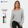 Fisoew Women's Off-Shoulder Polyester Sweatshirt - Long Sleeve Cute Trendy Tops for Women, Y2k Wide Neck Loose Pullover, Casual Breathable Athletic Outfit, Ash Gray Spring Summer Off Shoulder Tops,sohochic
