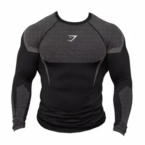 Men’s Compression Shirt Long Sleeve, Muscle Fit Seamless Gym Workout Top, Stretch Activewear for Training, Breathable Fitness Shirt