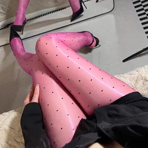Spring and Autumn Aurora Oil Drop Embroidered Black Sexy Women's Seamless Non-Pilling Wear-Resistant Pink Socks Wheat Color