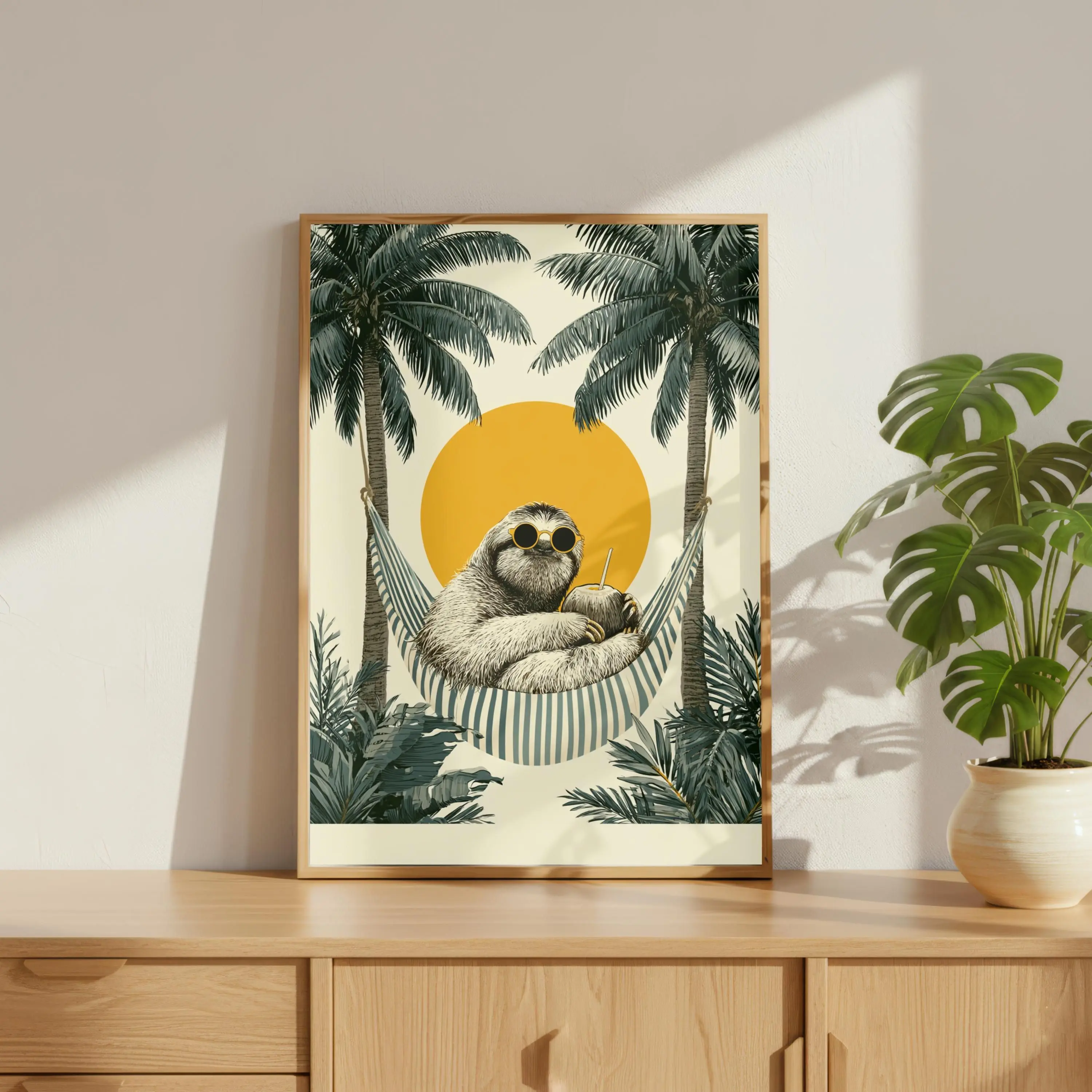 [SALE UP TO 40%] [Unframed] Sloth In Hammock Tropical Wall Art – Funny Animal Poster Print