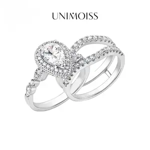 UniMoiss Moissanite 1.8ct-3.6ct Complete Love Pear Crown Bridal Ring Silver-Plated Detachable Ring Silver-Plated Set Wedding Engagement Anniversary Birthday Valentine's Day Birthday Gift Daily Wear mothers day gift