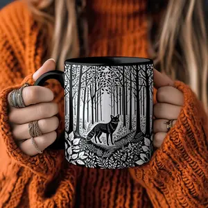 Fox Linoprint Forestcore Ceramic Coffee Mug