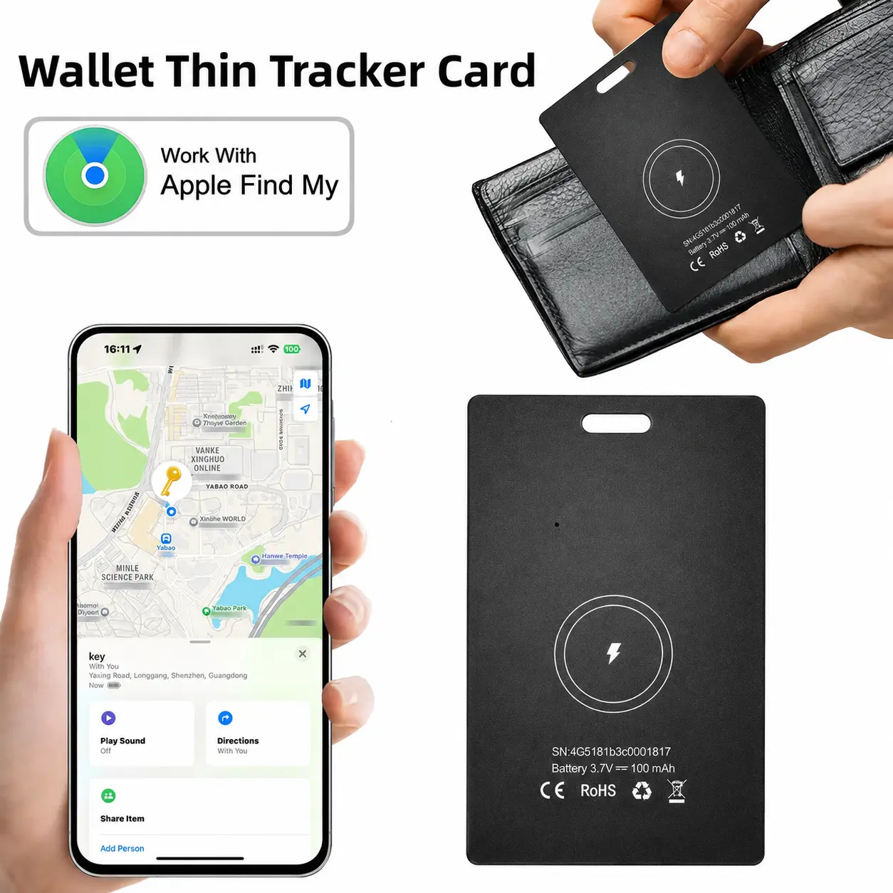 Bluetooth Wallet Tracker Card - Credit Card-Sized with Keyhole Slot, Button Control, iOS & Android GPS Locator, 5-10 Year Long-Lasting Battery, Home Security Gadget, Ideal Mothers' Gift