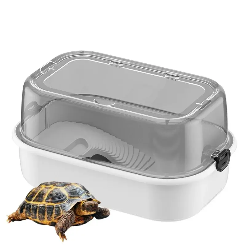 Eco-Friendly Square Automatic Plastic Reptile Terrarium Kit (44.5*29*23cm Small Tank), Includes Transparent Lid, Basking Lamp, Filter for Turtle Habitat