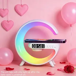 VIKEFON Wireless Charger with Speaker, RGB Night Light Lamp Multifunctional Wireless Speaker Alarm Clock, Multifunctional Wireless Charger Station Pad for iPhone Samsung Xiaomi Huawei