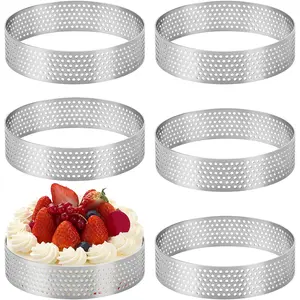 Perforated Tart Rings Round Tart Ring Stainless Steel Tart Rings for Baking Nonstick Metal Round Cake Ring for Pastry French Dessert Mousse Food Crisp Home Food Making Tool (8.0cm)