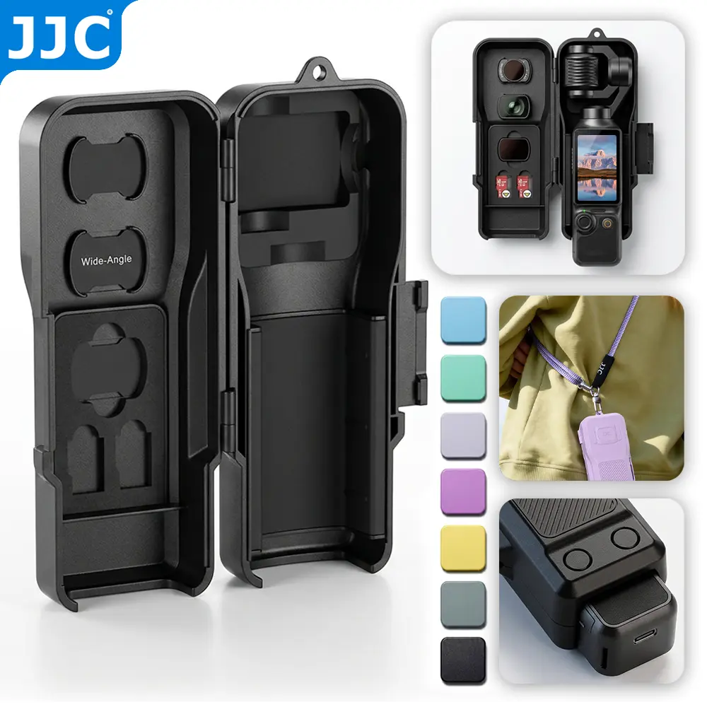 JJC Portable Gimbal Protective Case for Xtra Muse DJI Osmo Pocket 3 Pocket 4 Creator Combo with Lanyard Hole 2 TF Card 3 Filter Magnetic Storage Slots Lightweight Durable Hard Shell Built-in Soft Padding Hollow Bottom for Extension Handle Travel Gadgets
