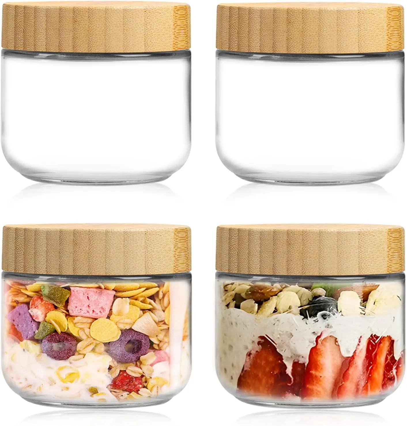 4 Pack 10oz /16oz Overnight Oats Containers withBamboo Lids Reusable Glass Food Storage Jars  Airtight & Leak-Proof, Wide Mouth Mason Jars for Snack Yogurt Fruit Salad Coffee Kitchen glass food containers meal prep containers