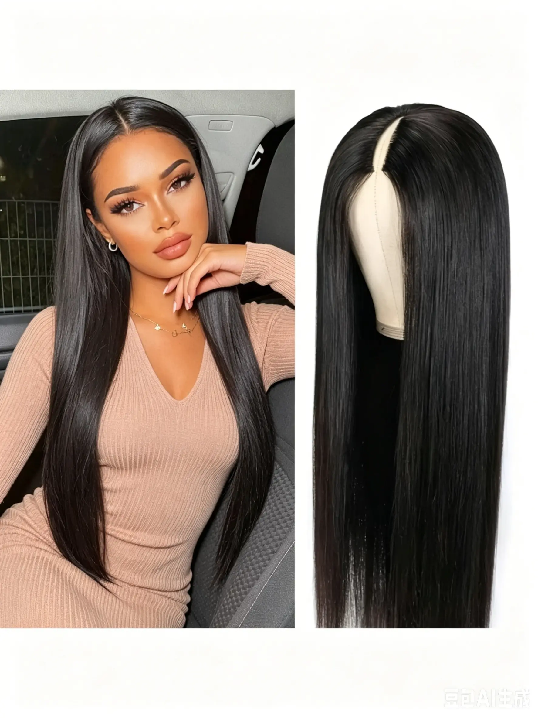 Clip-In Half Wigs Premium Human Hair Virgin Hair V Part Frontal Lace Glueless No Glue Wig Full Head Density 180% Straight Hair Wig for Men Clip Hairpiece for Light Beige Tones & Ethnicities Daily Wear or Special Events