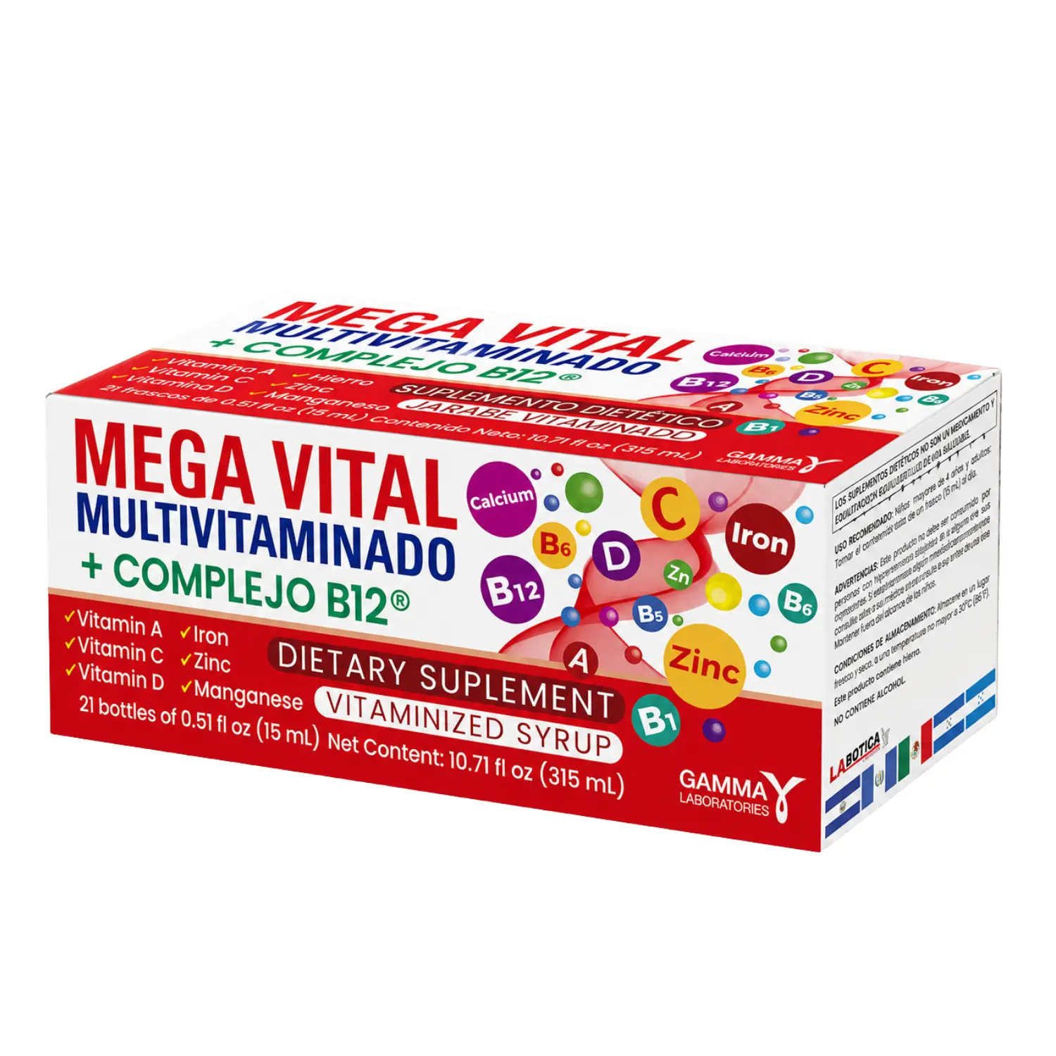 Gamma Mega Vital Multivitaminado Drinkable Dietary Supplement - 21 Bottles, 10.7oz Each, 0.51oz Serving, Iron, Zinc, Daily Vitamins, B12 & B6 Blended B-Complex Vitamins & Minerals, B12 & B6 Blended Vitamins And Minerals Supplements