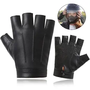 Fingerless PU Leather Gloves, Durable Motorcycle Gloves, Anti-Slip Driving Gloves for Men & Women, Casual Outdoor Sports Gear, Protective Gear
