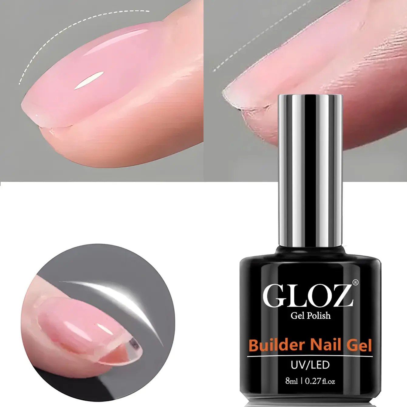 GLOZ 8-in-1 Nude Builder Extension Gel – Rubber Base, Apex Builder & Nail Strengthener For Thin Nails, UV LED Soak Off, Perfect For Salon & DIY, Nail Polish Builder, Gel Manicure, Nail Care