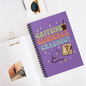Caffeine Clinicals Crashout Spiral Notebook. Perfect for Nursing Students, 118 pages in notebook