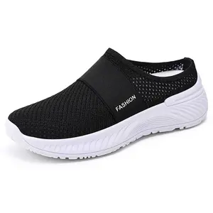 Women's Knit Slip-On Mule Sneakers - Breathable Mesh Fashion Walking Shoes for Casual Wear