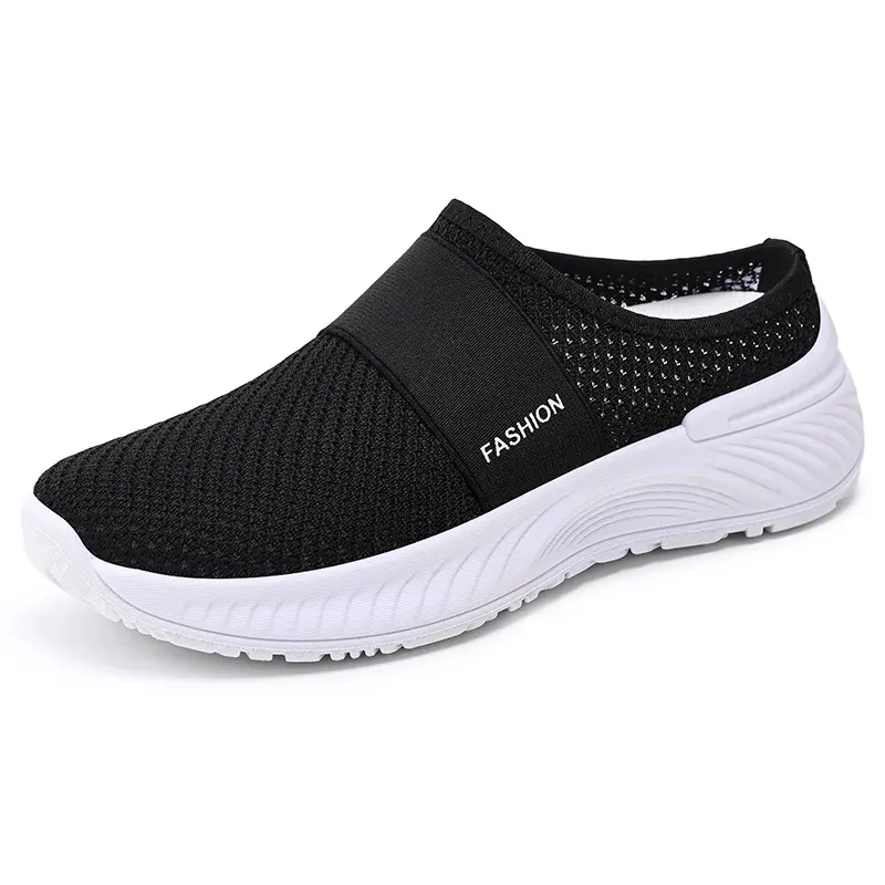 OFIREND Women's Slip-On Mules - Breathable Mesh Knit Fabric Shoes, Flat Mule Black Casual Walking Women's Slip-Ons, Flat Mules
