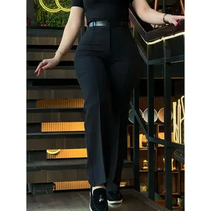 Women's Solid Color Button Fly Straight Leg Pants, Elegant High Waist Trousers for Work Office Business, Ladies Fall & Winter Bottoms