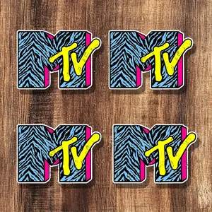 4PCS/SET "MTV Retro Street Cool Sticker (Classic MTV logo + zebra print + neon colors + 4pcs + skateboard/car door fit) Street cool sticker Adds retro trend vibe For street retro fans"