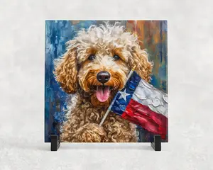 Goldendoodle Texas Flag Handmade Ceramic Tile Trivet - Hot Plate - Katy Tiles