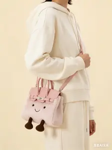 2026 New Style Women's Niche Minimalist Fleece Crossbody Bag Cartoon Fashion Furry Kelly Handbag Pink