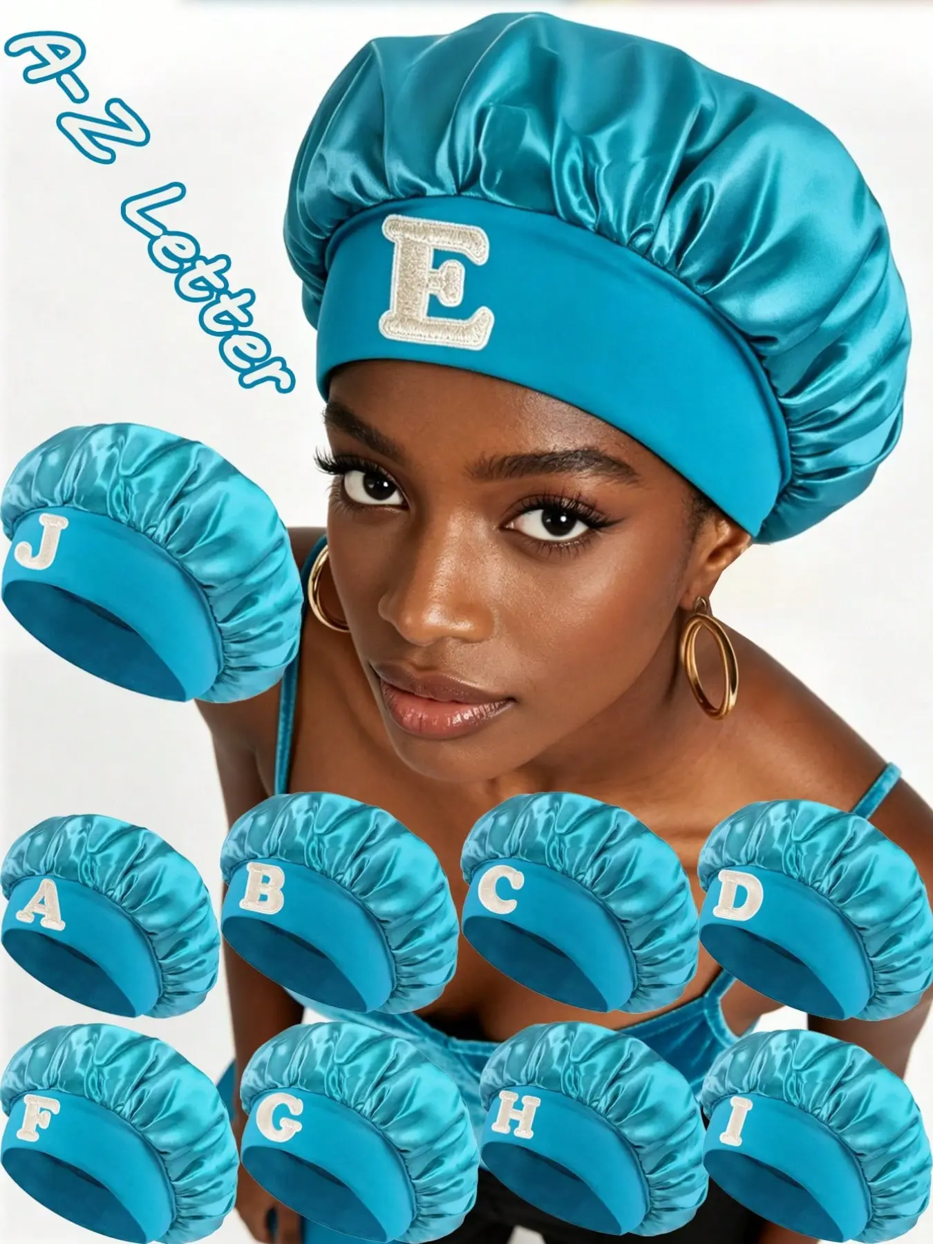 1 Piece A-Z Letter Personalized Sleeping Bonnet, Comfortable Nightwear, Soft Satin, Unisex, Breathable, All Seasons, Loose Fit Turban Hat