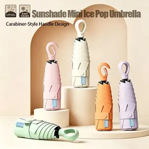 Portable Five-Fold Umbrella, Heart Handle, Rain and Sun Protection, UV-Blocking Capsule Umbrella, Women's Sunshade Umbrella