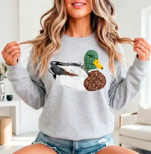 Faux Ash DTF Printed Quilted Mallard Duck Patchwork Sweatshirt