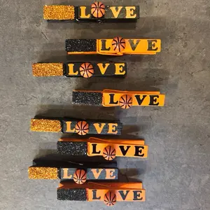 8 Basketball LOVE backpack Clips - Handmade Wooden Clothes Pins perfect for clipping backpack at your next games or tournament