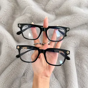 2026 New Trendy Decor Black Eyeglasses,Y2K Style,Black Square Anti Blue Light Glasses