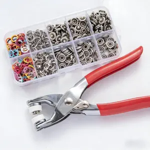 Craftsmanship DIY 100 Sets（402pcs inside) Metal Snaps Buttons with Fastener Pliers Press Tool Kit for Sewing and Crafting (Colors MIXED,9.5mm) (Hollow&Solid))