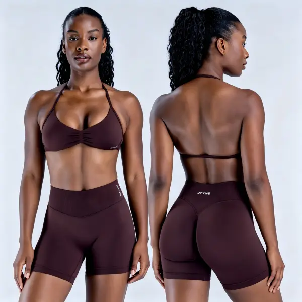 DFYNE Strappy Bra Shorts Set- seamless shaping design, hip-lifting design, women's sports and fitness set, suitable for various occasions such as yoga, fitness, cycling, hiking, running, sports, and outdoor leisure