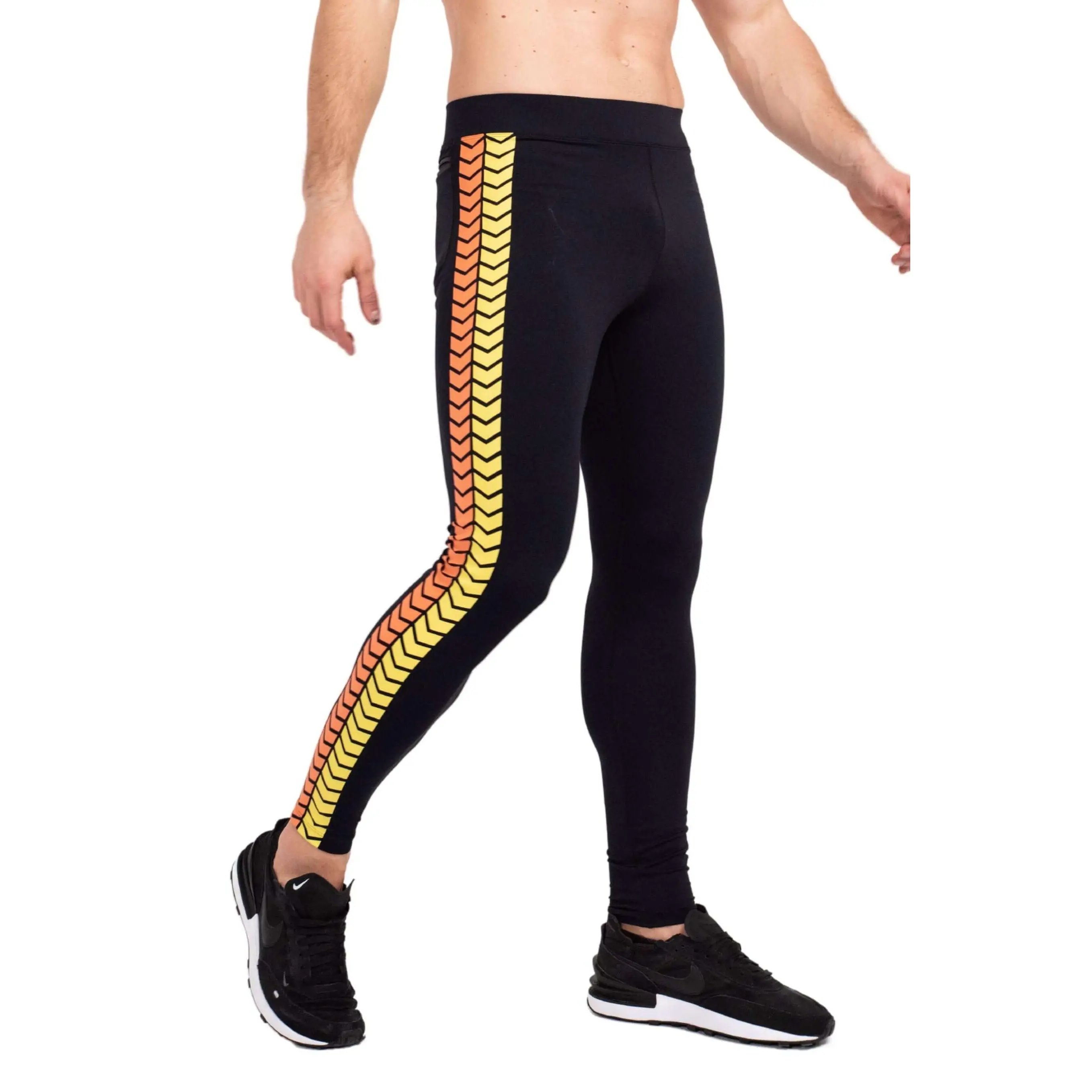 Kapow Meggings Pitstop PRO Black with Speedway Print Men’s Performance Leggings Activewear with Phone + Zip Pockets | Gym, HIIT, Running & Fitness High Waist Compression