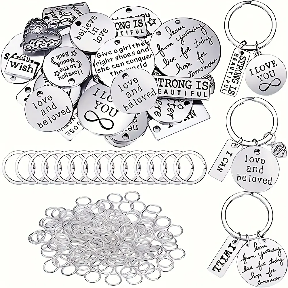 260-Piece Keychain Bundle Set with Alloy Inspirational Word Charms, Keyrings, Jump Rings for DIY Jewelry Making, Christmas, Graduation, Engagement Casual Gifting & Keychain Collectible, Handmade Keychains