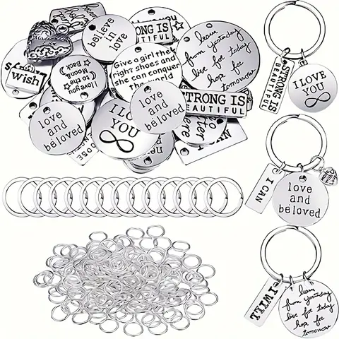 Aesthetic Keychain 260pc Craft Kit - Sturdy Alloy Inspirational Mix & Match Charms, 30 Key Rings, 200 Jump Rings, DIY-Friendly Pieces, Gift-Ready Set for Jewelry Making, Graduation Gifts, Backpack Decor