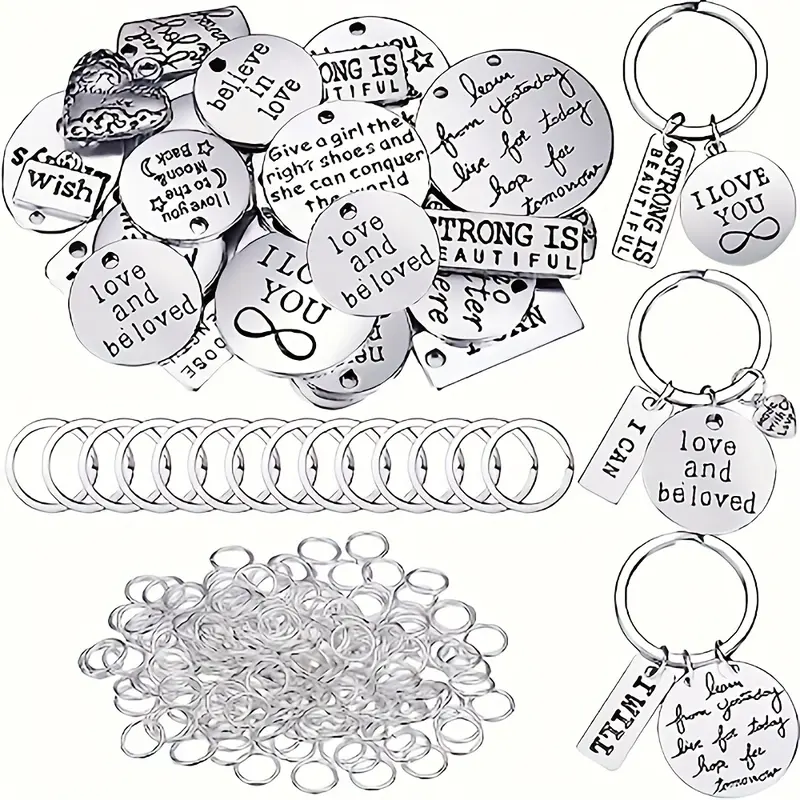 Aesthetic Keychain 260pc Craft Kit - Sturdy Alloy Inspirational Mix & Match Charms, 30 Key Rings, 200 Jump Rings, DIY-Friendly Pieces, Gift-Ready Set for Jewelry Making, Graduation Gifts, Backpack Decor