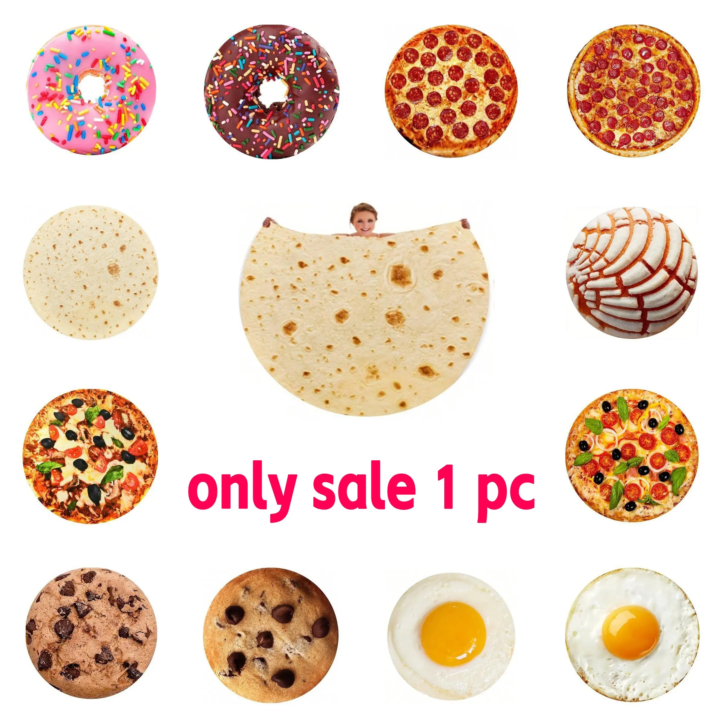 Funny & Realistic Print Flannel Cozy Throw Blanket, Omelette, Cookie, Burrito, Pizza, Waffle Patterns, Size Optional, Perfect Gift, All-Season Use, Comfy Blankets