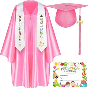 Kids' Satin 6-Pcs Graduation Cap and Gown Costume Set - Class of 2026, for Kindergarten to 8th Grade Preschool Graduation Themed Outfits
