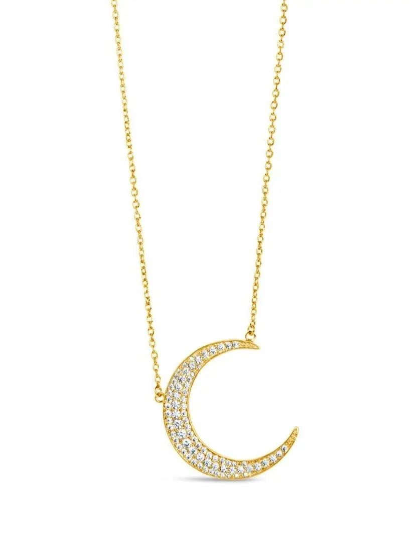 Stationed CZ Crescent Pendant Necklace