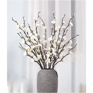 Suandsu 10 Pcs Artificial Plum Blossom Fake Wintersweet Long Stem Plastic Flowers 21.5'' High White Decorative Fruit Plants Ornaments for Home Hotel Office Wedding Party Garden