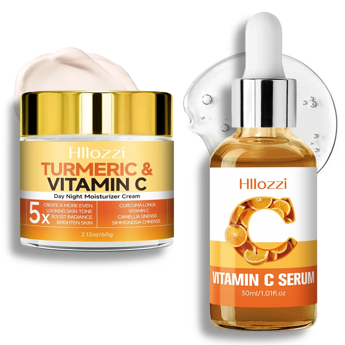 Turmeric Vc Moisturizing Cream and Serum, Smooth Hydrate Skin, Long-lasting Hydration, Silky Texture, Lightweight and Non-greasy, Turmeric Radiance Set, Skin Brightening Beauty Bundle Kit, Turmeric Glow Set